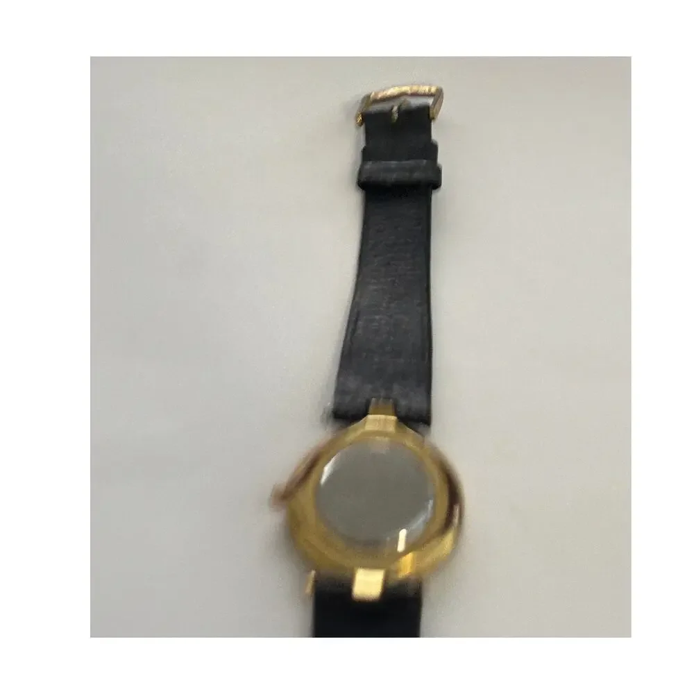 Vintage Gold Tone Watch Black Opal Mosaic Dial